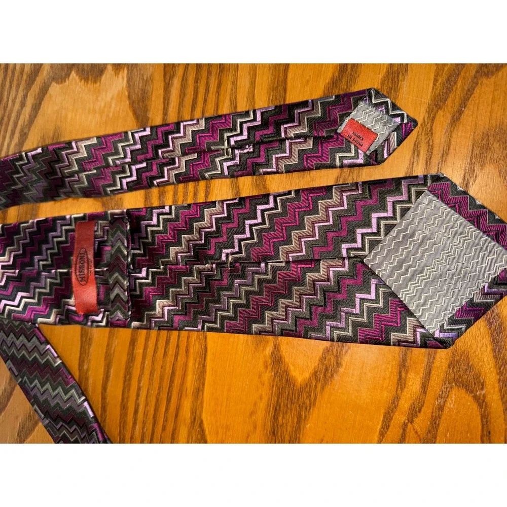 Missoni for Target Mens Zigzag Chevron Silk Blend Tie Purple Grey Olive Green